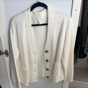 H&M Cream Button-Front Fuzzy Cardigan